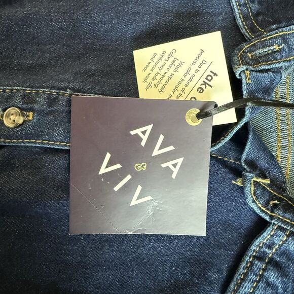 AVA & VIV Long Sleeve Denim Shacket Shirt Fitted Women 3X Dark Wash Button Darts - Picture 12 of 13